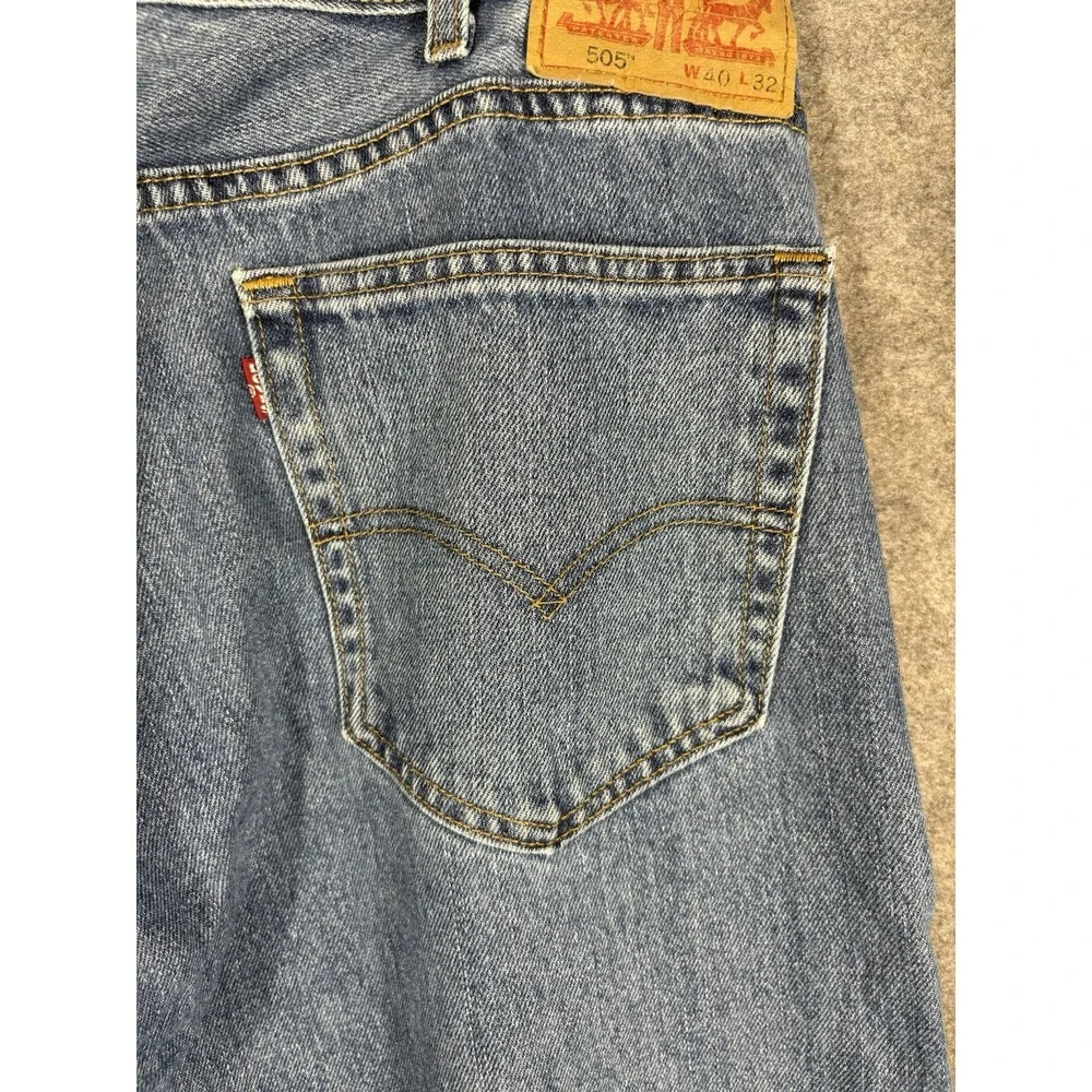 Levis 505 Vintage Orange‎ Tab Blue Light Wash Denim Jeans Straight Reg Fit 40x32